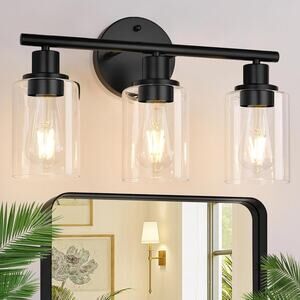 Zarbitta 3-Light Black Vanity Light with Clear Glass Shades, Modern Wall Fixture